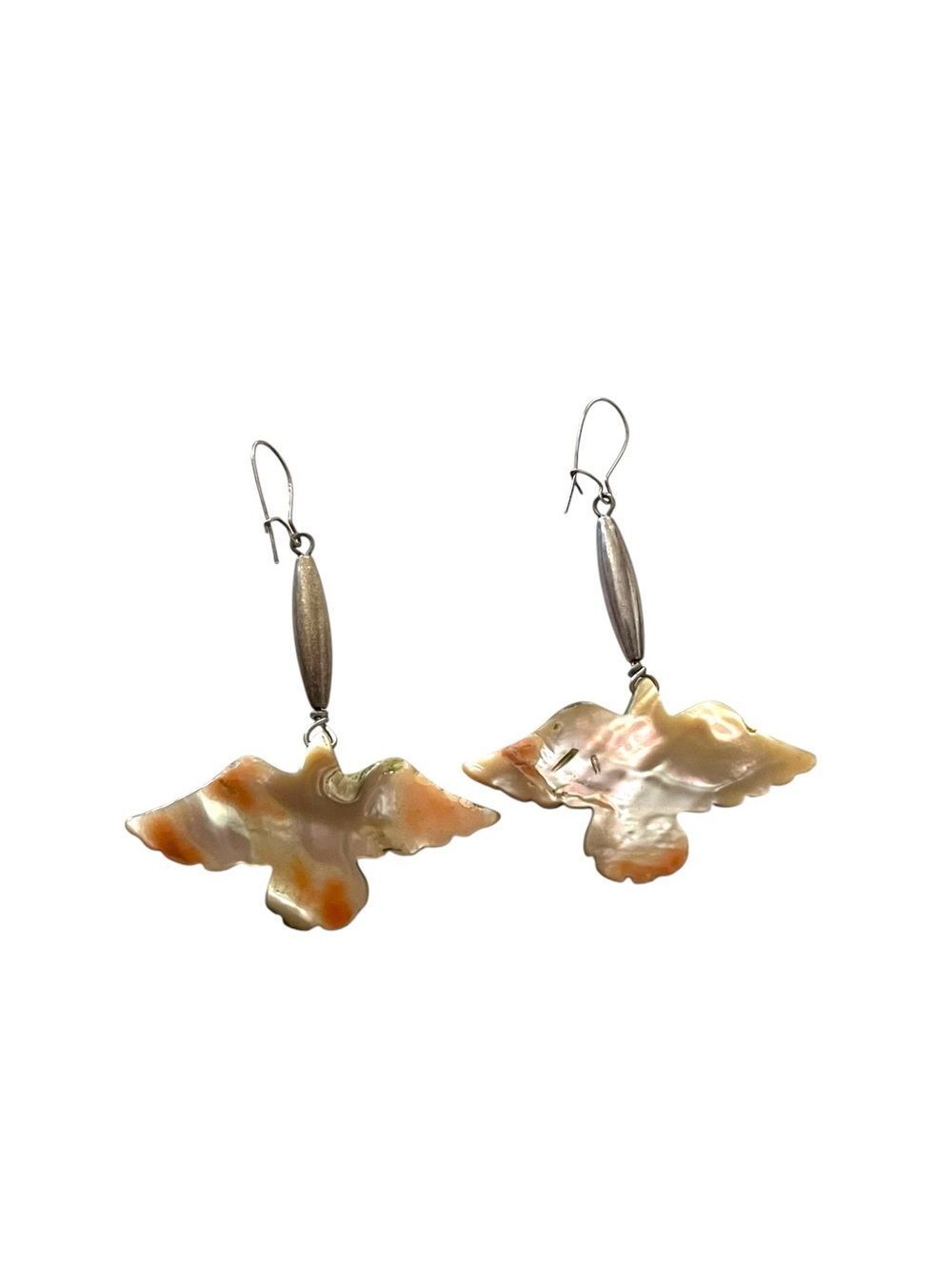Vintage Carved Thunderbird Mother of Pearl Drop Earrings